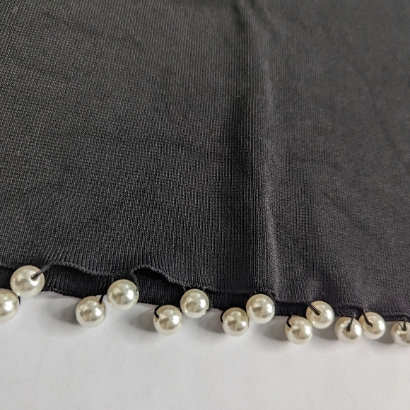 Zara Ribbed Spaghetti Strap V-Neck Long Thick Cami Pearl Hem Detail Black - sz S - Picture 5 of 8
